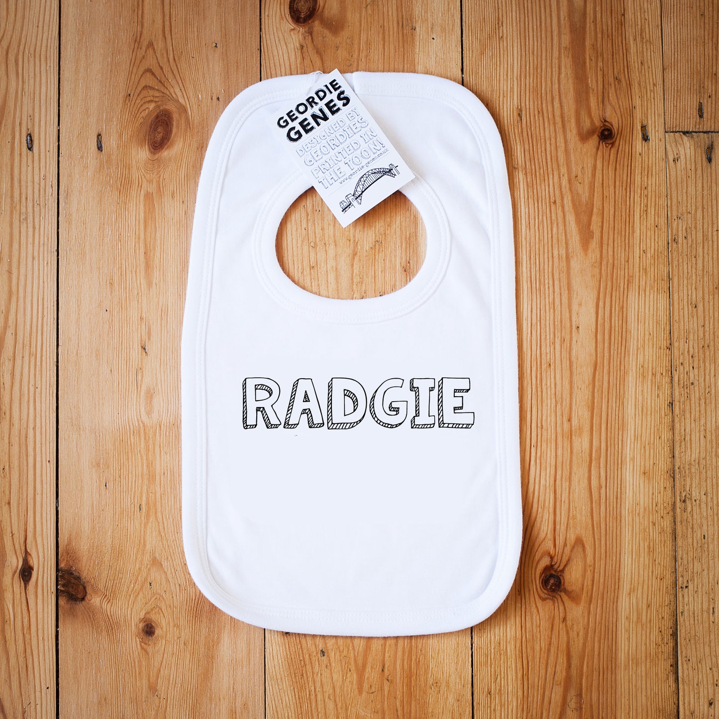 Geordie Genes Radgie Baby Bib (White)