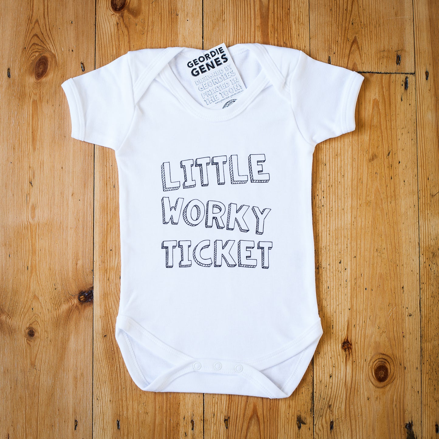 Geordie Genes Little Worky Ticket Baby Vest (White)