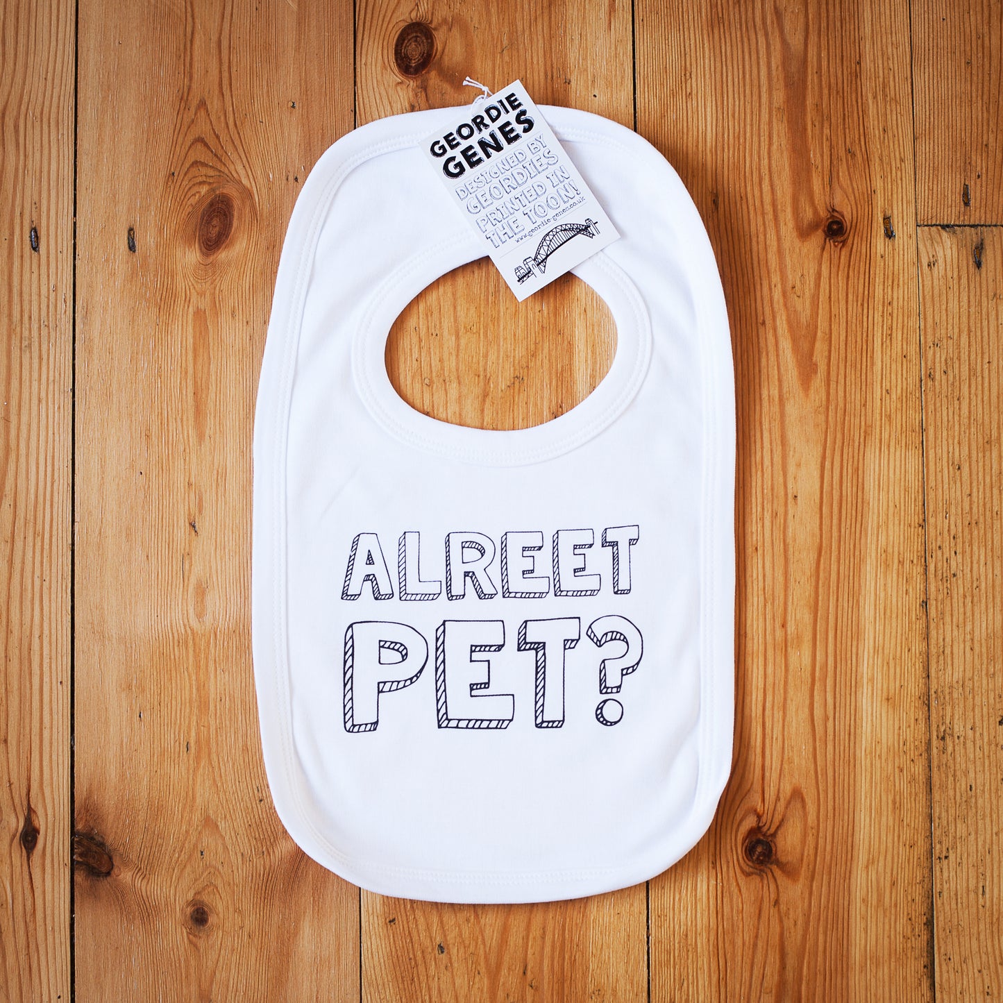 Geordie Genes Alreet Pet Baby Bib (White)