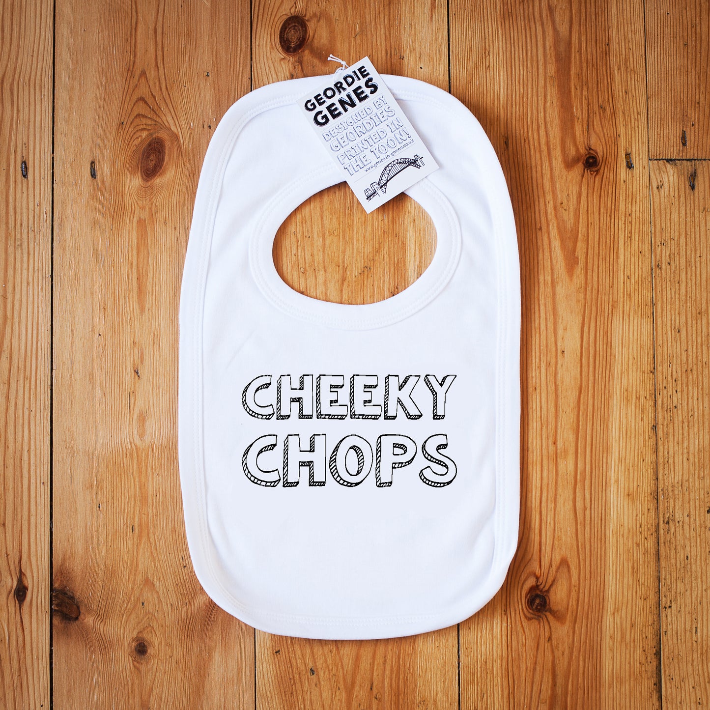 Geordie Genes Cheeky Chops Baby Bib (White)